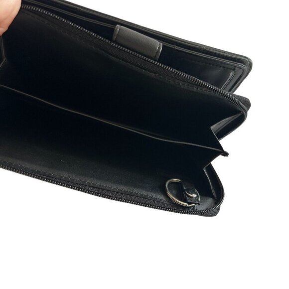 Black Faux Leather Wallet Women Wristlet Strap Multiple Card Slots Zipper Snap - Picture 5 of 15